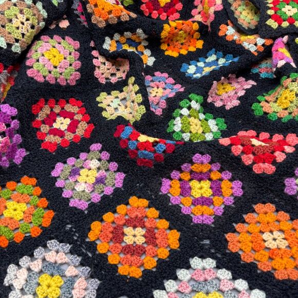 Vintage Handmade Grannycore Square Afghan Throw Roseanne Boho Crochet 70"x38" - Picture 3 of 9